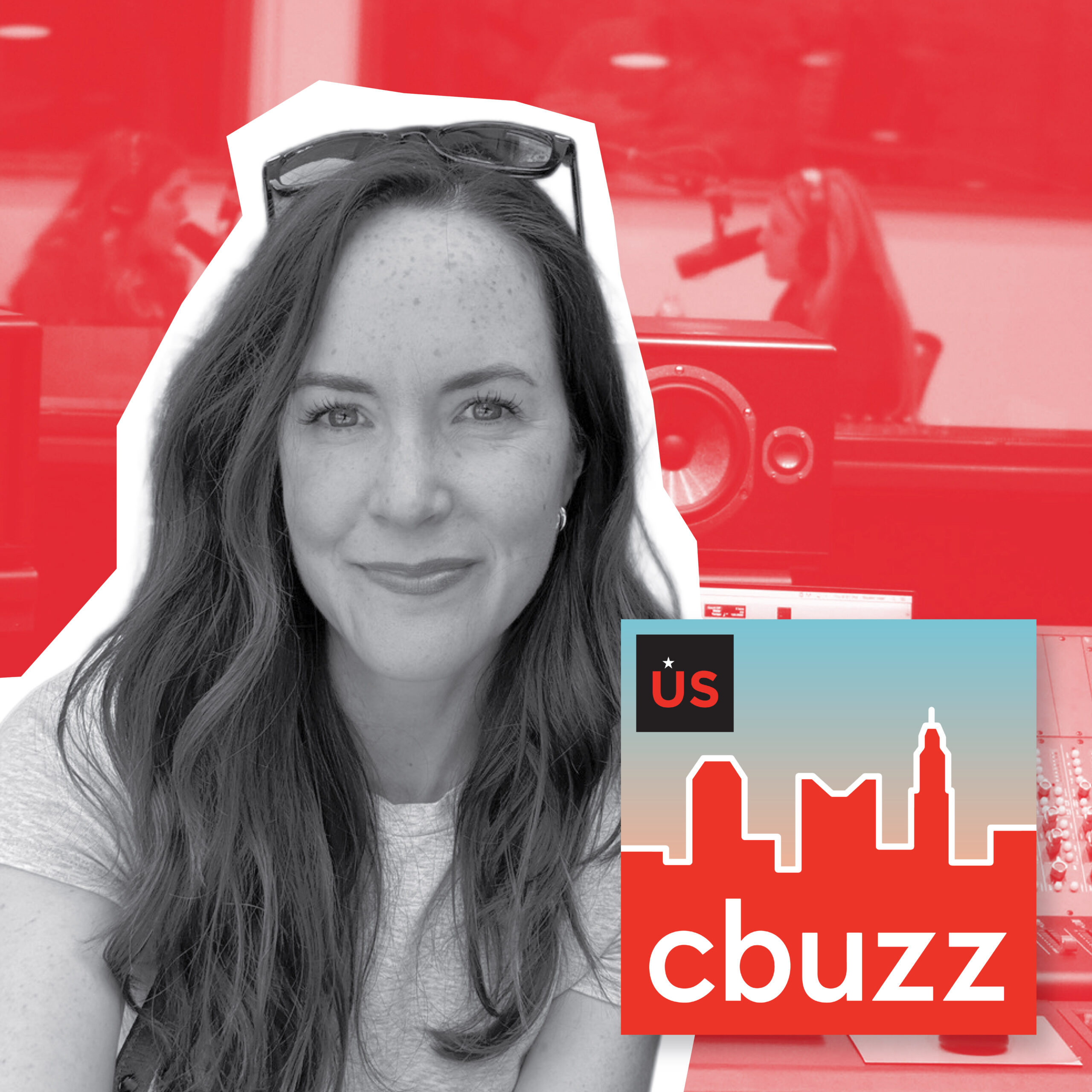 Julie Granillo with logo for the cbuzz podcast